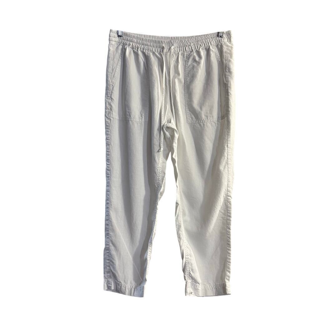 J.Crew Women’s White Linen Tapered Ankle High Rise Pant Lightweight Size XL